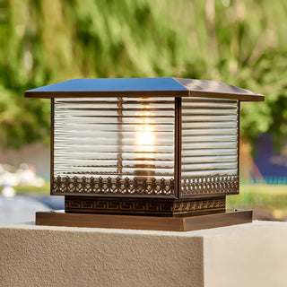 Vintage Bronze Finish Square Glass Solar Outdoor Lamp Zawala Image - 2