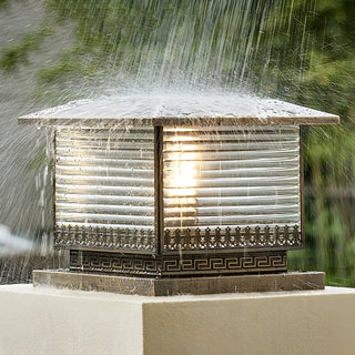 Vintage Bronze Finish Square Glass Solar Outdoor Lamp Zawala Image - 3