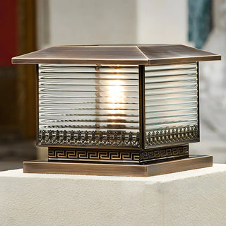 Vintage Bronze Finish Square Glass Solar Outdoor Lamp Zawala Image - 4