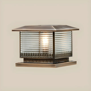 Vintage Bronze Finish Square Glass Solar Outdoor Lamp Zawala Image - 5