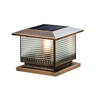 Vintage Bronze Finish Square Glass Solar Outdoor Lamp Zawala Image - 6