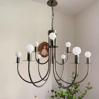 ZOWALA - Vintage Curve Arm Metal Large Indoor Nickel Chandelier Image - 4