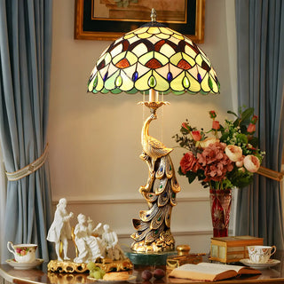 Elegant Tiffany Phoenix Dome Stained Glass Table Lamp Zawala Image - 1