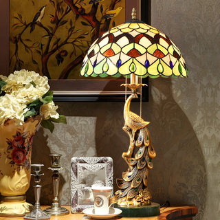 Elegant Tiffany Phoenix Dome Stained Glass Table Lamp Zawala Image - 2