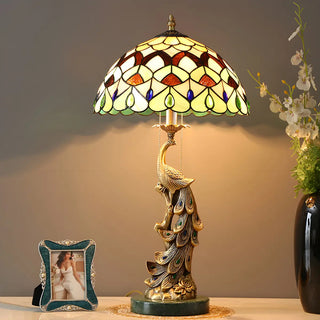 Elegant Tiffany Phoenix Dome Stained Glass Table Lamp Zawala Image - 3