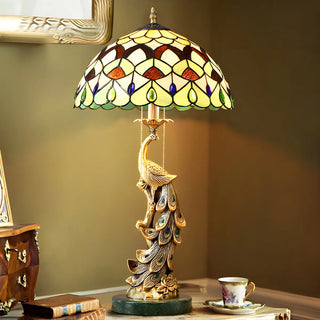 Elegant Tiffany Phoenix Dome Stained Glass Table Lamp Zawala Image - 4