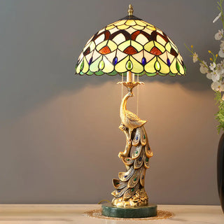 Elegant Tiffany Phoenix Dome Stained Glass Table Lamp Zawala Image - 5