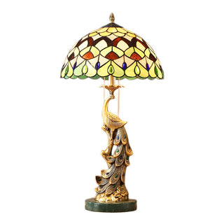 Elegant Tiffany Phoenix Dome Stained Glass Table Lamp Zawala Image - 11