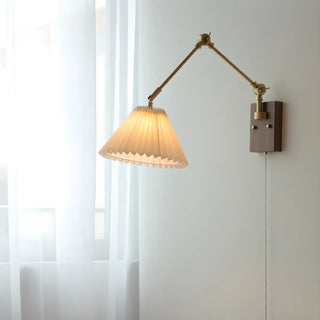 Adjustable Pleated Brass Swing Arm Wall Sconce Zawala Image - 1