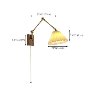 Adjustable Pleated Brass Swing Arm Wall Sconce Zawala Image - 14