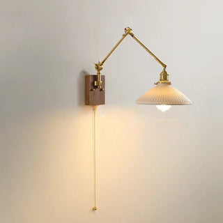 Adjustable Pleated Brass Swing Arm Wall Sconce Zawala Image - 2