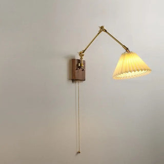 Adjustable Pleated Brass Swing Arm Wall Sconce Zawala Image - 3