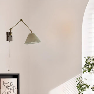 Adjustable Pleated Brass Swing Arm Wall Sconce Zawala Image - 5