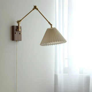Adjustable Pleated Brass Swing Arm Wall Sconce Zawala Image - 6