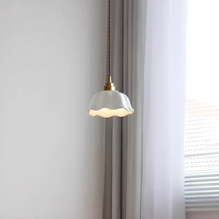 Vintage White Ceramic Floral Pendant Ceiling Light Zawala Image - 4