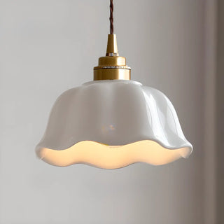 Vintage White Ceramic Floral Pendant Ceiling Light Zawala Image - 6