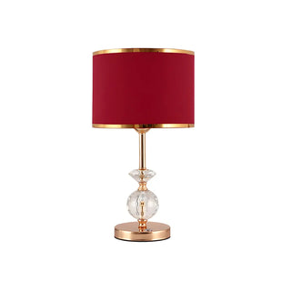 Stylish Red Fabric Drum Shade Crystal Base Table Lamp Zawala Image - 11