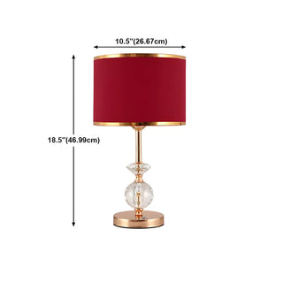 Stylish Red Fabric Drum Shade Crystal Base Table Lamp Zawala Image - 14