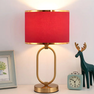 Stylish Red Fabric Drum Shade Crystal Base Table Lamp Zawala Image - 3