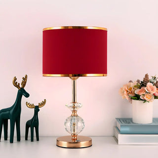Stylish Red Fabric Drum Shade Crystal Base Table Lamp Zawala Image - 4