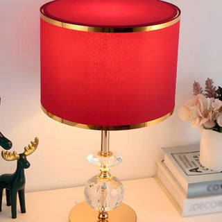 Stylish Red Fabric Drum Shade Crystal Base Table Lamp Zawala Image - 7