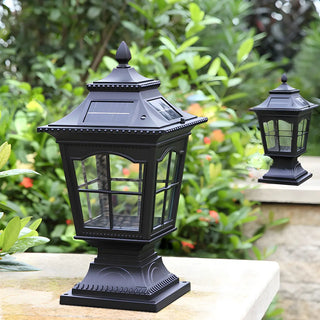 Vintage Chic Solar Lantern Black Aluminum Outdoor Lamp Zawala Image - 1