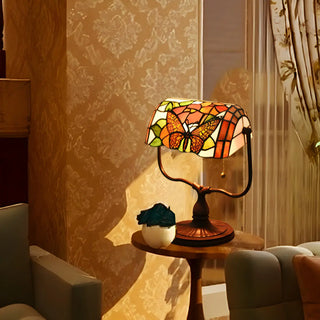 Vintage Stained Glass Tiffany Banker Decor Table Lamp Zawala Image - 1