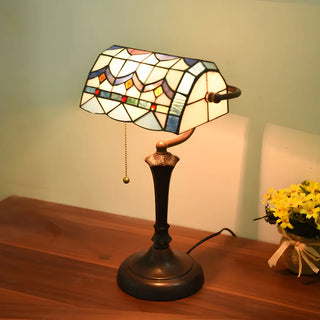 Vintage Stained Glass Tiffany Banker Decor Table Lamp Zawala Image - 10