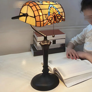 Vintage Stained Glass Tiffany Banker Decor Table Lamp Zawala Image - 11