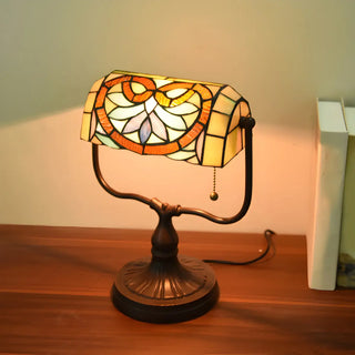 Vintage Stained Glass Tiffany Banker Decor Table Lamp Zawala Image - 3