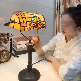 Vintage Stained Glass Tiffany Banker Decor Table Lamp Zawala Image - 14