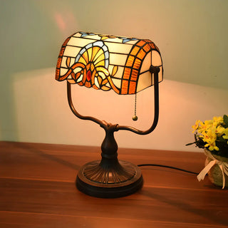 Vintage Stained Glass Tiffany Banker Decor Table Lamp Zawala Image - 4