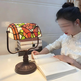 Vintage Stained Glass Tiffany Banker Decor Table Lamp Zawala Image - 15