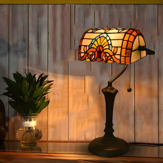 Vintage Stained Glass Tiffany Banker Decor Table Lamp Zawala Image - 5