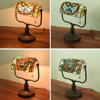 Vintage Stained Glass Tiffany Banker Decor Table Lamp Zawala Image - 17