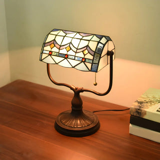 Vintage Stained Glass Tiffany Banker Decor Table Lamp Zawala Image - 7