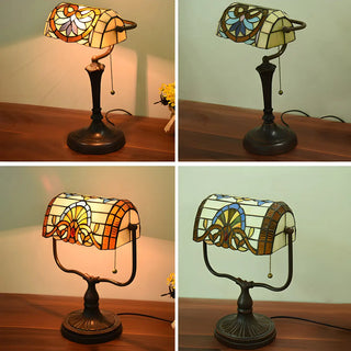 Vintage Stained Glass Tiffany Banker Decor Table Lamp Zawala Image - 18