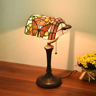 Vintage Stained Glass Tiffany Banker Decor Table Lamp Zawala Image - 8
