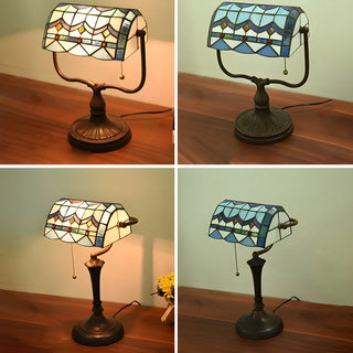 Vintage Stained Glass Tiffany Banker Decor Table Lamp Zawala Image - 19