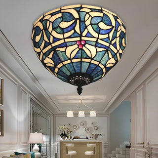 ZOWALA - Aisle Stained Glass Bowl Shape Flush Mount Lamp Image - 1