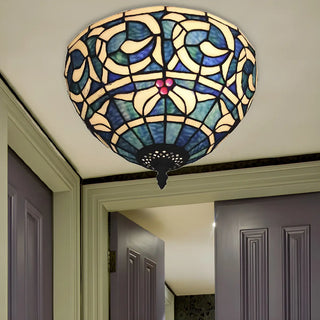 ZOWALA - Aisle Stained Glass Bowl Shape Flush Mount Lamp Image - 2