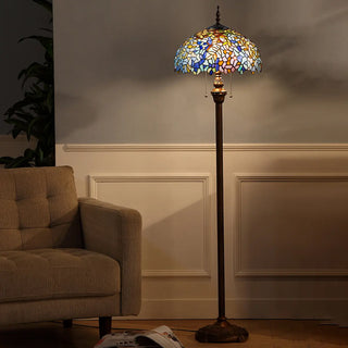 ZOWALA - Vintage Stained Glass Floral Dome Floor Lamp Image - 1