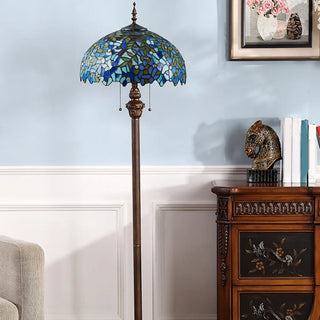 ZOWALA - Vintage Stained Glass Floral Dome Floor Lamp Image - 7