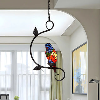 ZOWALA - Victorian Stained Glass Colorful Parrot Pendant Light Image - 1