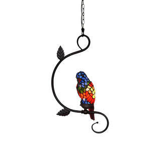 ZOWALA - Victorian Stained Glass Colorful Parrot Pendant Light Image - 3