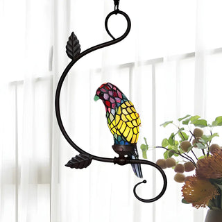ZOWALA - Victorian Stained Glass Colorful Parrot Pendant Light Image - 4