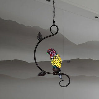 ZOWALA - Victorian Stained Glass Colorful Parrot Pendant Light Image - 5