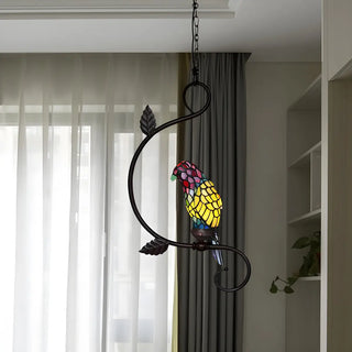 ZOWALA - Victorian Stained Glass Colorful Parrot Pendant Light Image - 6