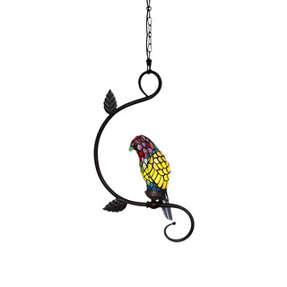 ZOWALA - Victorian Stained Glass Colorful Parrot Pendant Light Image - 7