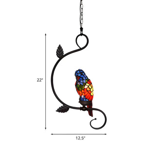 ZOWALA - Victorian Stained Glass Colorful Parrot Pendant Light #size